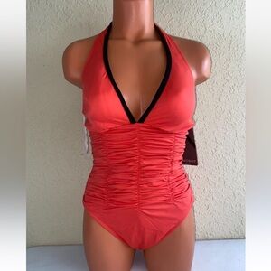 Magicsuit Womens Kara Halter‎ Wire-Free One-Piece Swimsuit Flamingo Orange Sz 8